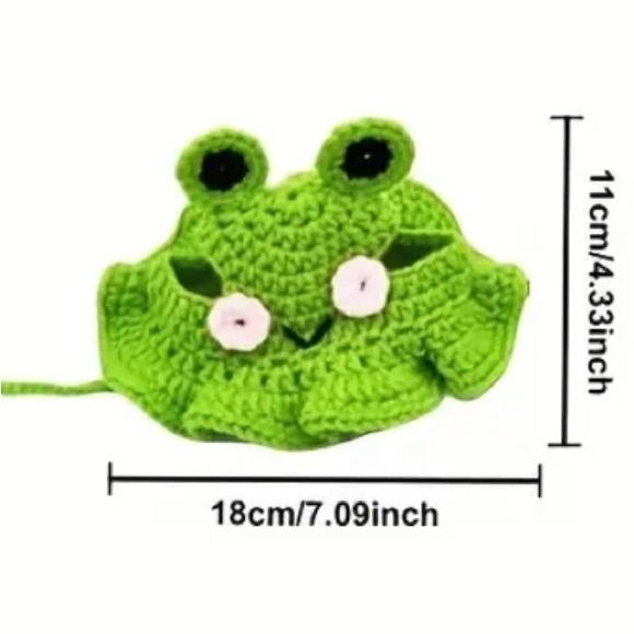 Crochet Green Frog Hat for Small Pets, Cat or Dog - Picture 6 of 16
